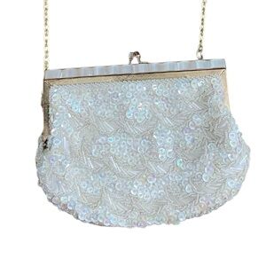 Vintage Beaded Kiss Lock White Cream Small Women's Bag Purse Clutch
